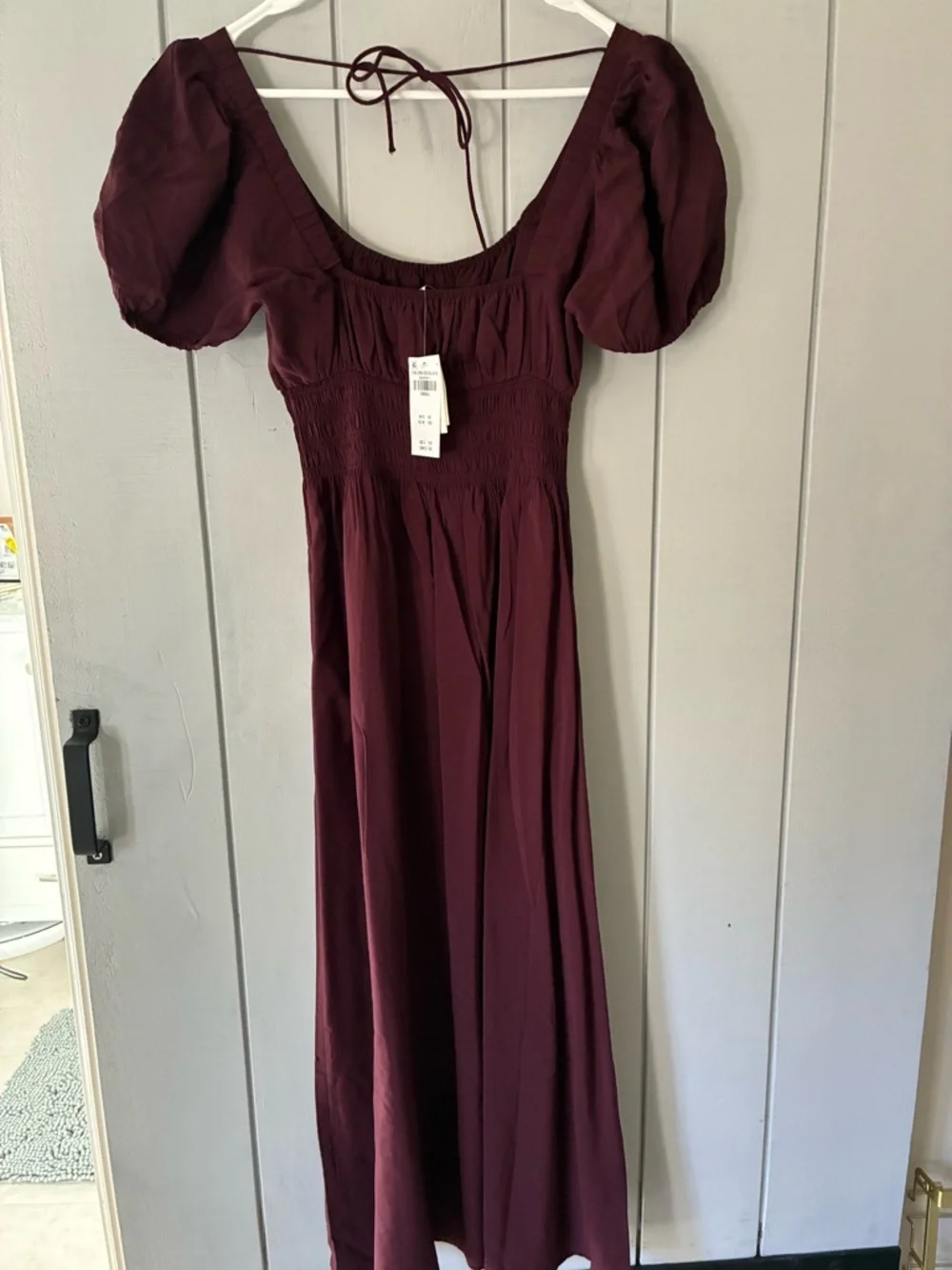 Abercrombie & Fitch Burgundy Maxi Dress with Puff Sleeves
